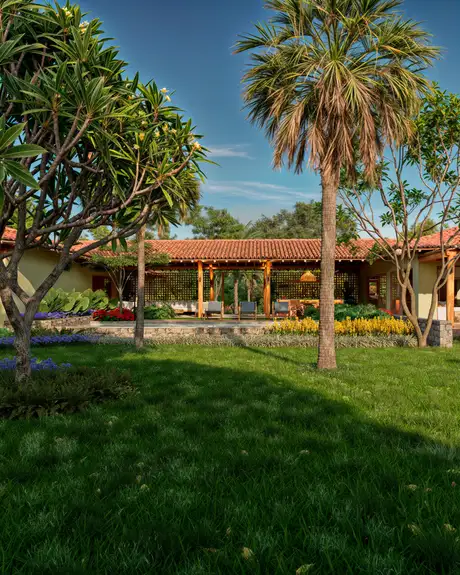 La casa es un refugio tranquilo en Golfe do Outeiro, donde la apacible calle termina y los árboles empiezan a guiar la experiencia. Forman una especie de abrazo acogedor, troncos altos, sombra generosa, y fue entre ellos donde la casa encontró su lugar